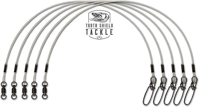 5 Pack 100 lb. 14" Premium Fluorocarbon Tooth Shield Tackle Musky Leaders Muskie Pike Leader (Ball Bearing Swivel)