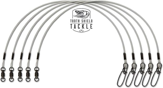 5 Pack 100 lb. 14" Premium Fluorocarbon Tooth Shield Tackle Musky Leaders Muskie Pike Leader (Ball Bearing Swivel)