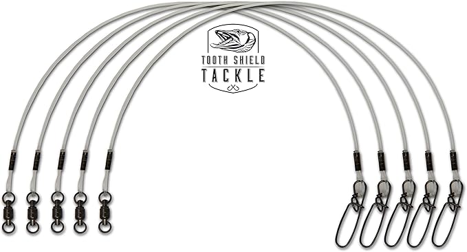 5 Pack 130 lb. 48" Premium Fluorocarbon Tooth Shield Tackle Musky Leaders Muskie Pike Leader (Ball Bearing Swivel)