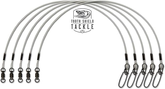 5 Pack 130 lb. 48" Premium Fluorocarbon Tooth Shield Tackle Musky Leaders Muskie Pike Leader (Ball Bearing Swivel)