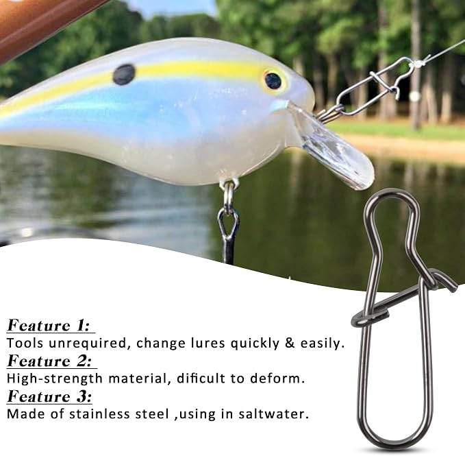 Stainless Steel Duo Lock Snap Clip Kit 100pcs/300pcs Fishing Swivel Lure Snaps High Strength Quick Change Fish Snap Clips Fishing Gear Hooked Snaps for Saltwater Freshwater (Snaps Kit - 300pcs)
