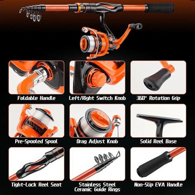 Fishing Rod and Reel Combos, Telescopic Fishing Rod, 2PCS Spinning Reel Set with Carrier Bag, Freshwater Fishing Rod and Reel Combos Kits for Saltwater and Freshwater Fishing