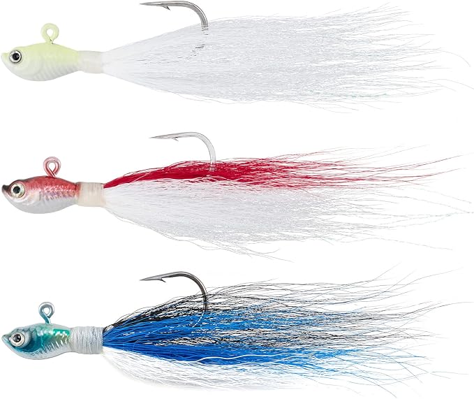 Dr.Fish 3 Pack Bucktail Jig Lure Hair Jig Saltwater Freshwater Lures Surf Fishing Bass Flounder Striper Bluefish Halibut Redfish
