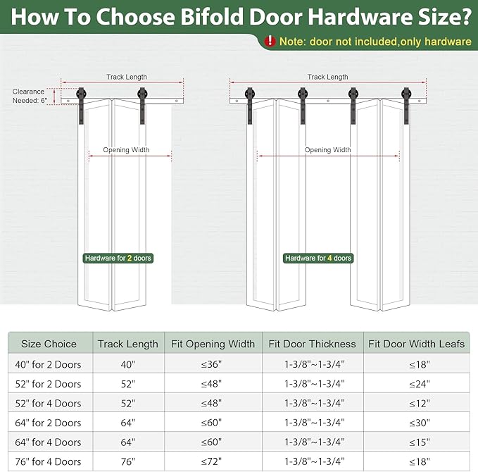 76" Bifold Sliding Barn Door Hardware Track Kit,Side Mounted Black Spoke Wheel Roller,Smoothly and Quietly,Assembly Easy,Fit Four 18" Bi-Folding Doors (Door Not Included)