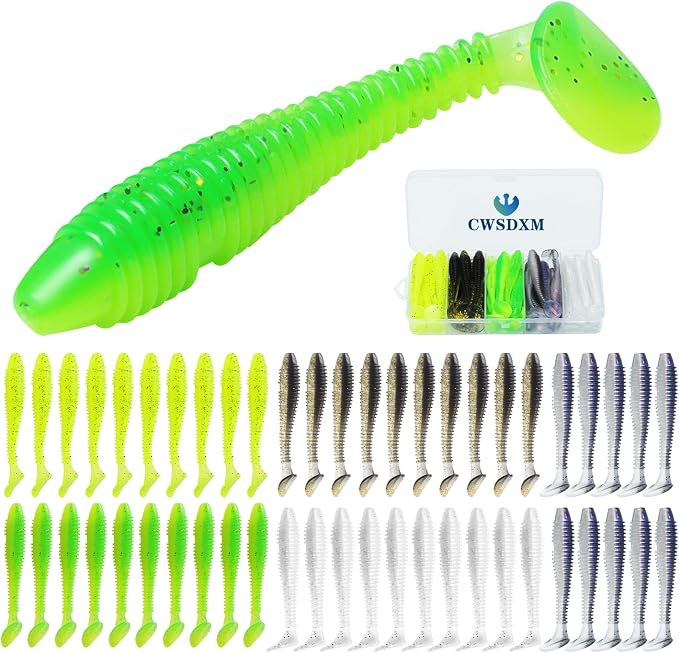 Soft Fishing Lures, 6.5cm/8cm Paddle Tail Swimbaits Soft Plastic Lures Kit for Bass Trout Walleye Crappie 30pcs/40pcs…