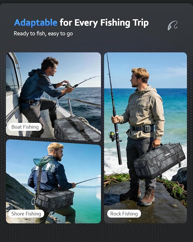 Large Fishing Tackle Bag for Soft Plastic Baits Storage, 20PCS Soft Bait Clear Storage Bag, Fishing Gear Organizer for Weights, Reels & Hooks, 900D Waterproof Oxford Fabric
