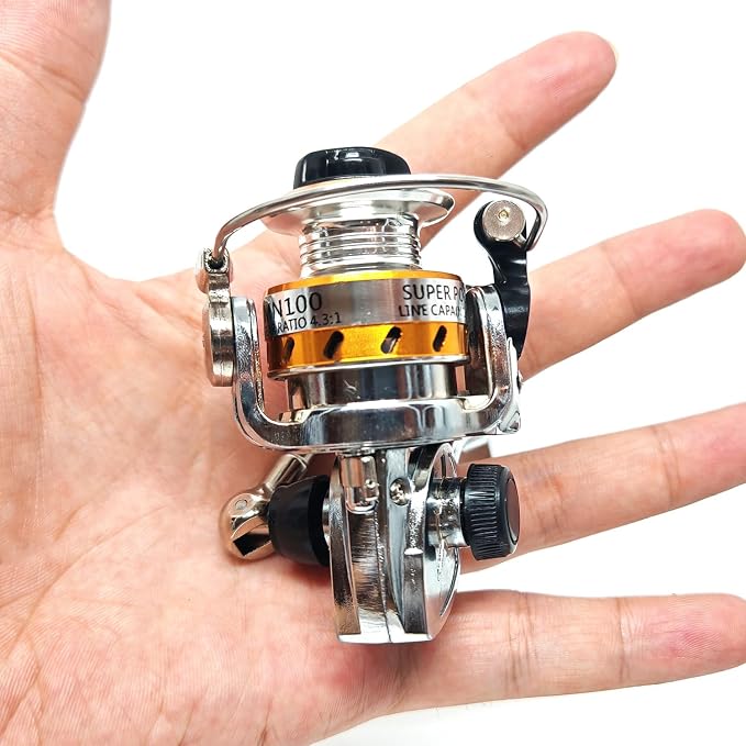 Micro Compact Spinning Reel, Mini 100 Metal Small Fishing Reel for Freshwater and All Season Fishing