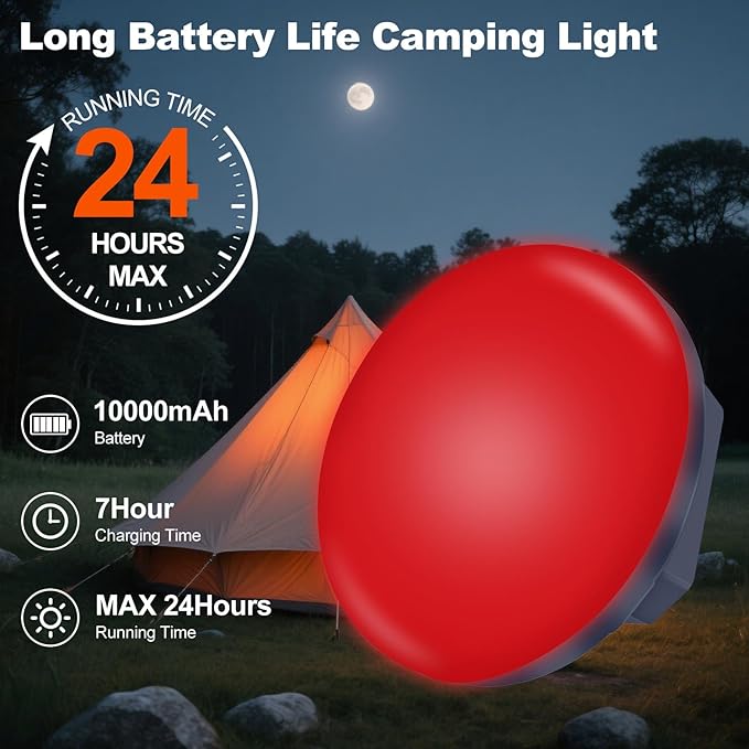 2025 Red Light Insect-Proof Camping Lamp for Stargazing 10000mAh Rechargeable 3000LM Tent Camping Light , Portable Led Red Lights 6500K 24 Hours Long Play Time , Outdoor Night Fishing Lantern