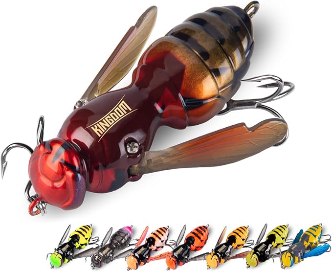 Kingdom Wasp Craw Bait Insect Bionic Floating Fishing Lures Swimbaits Hard Artificial Baits Lure for Freshwater and Saltwater Bass Carp Pike Walleye Fishing ABS Material Carbon Steel Three Book Hook