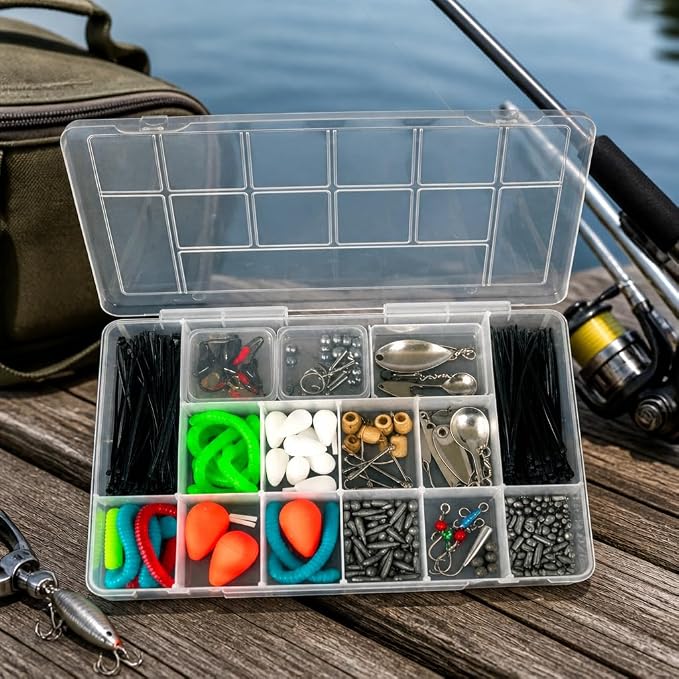 Giotto Tackle Box Organizer with 13 Compartments – Clear Plastic Storage Box with Dividers for Fishing Lures 11.0 x 7.1 x 2.4 for Drawer Desk,Crafts Accessories Beads Screws Small Parts Organizer Case