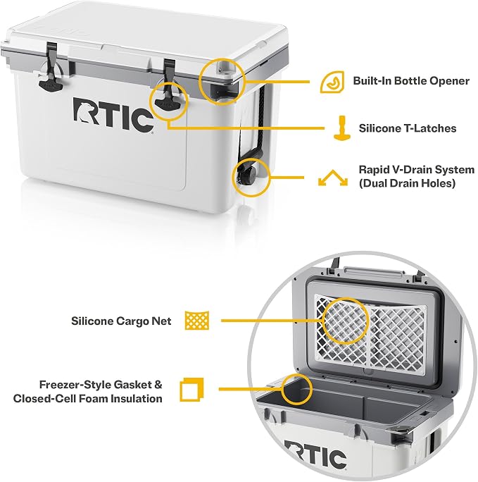 RTIC Ultra-Light 32 Quart Lightweight Hard Cooler, Insulated Portable Ice Chest 13 lbs, 48-Can Capacity, 5-Day Ice Retention, for Camping, Fishing, Beach, Boat, Picnic, Day Trip
