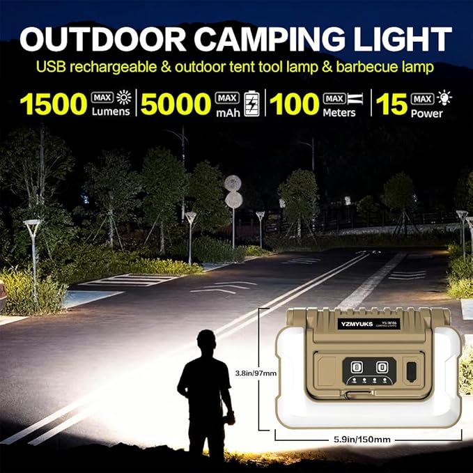 Collapsible Portable Ultra Bright LED Camping Lantern 1500 Lumens USB-C Rechargeable Tent Light 5 Modes 3 Light Sources for Power Outages Camping Hiking Emergency Work Lights