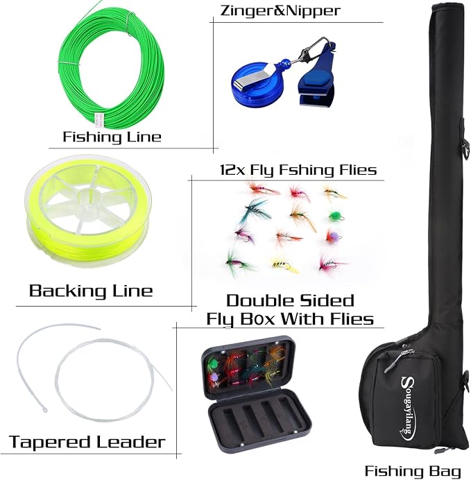 Sougayilang Standard Fly Fishing Combo Starter Kit, 5/6 Weight 9' Fly Rod with SuperPolymer Handle, Accessories, Carrying Case, Fly Box Case & Fishing Flies