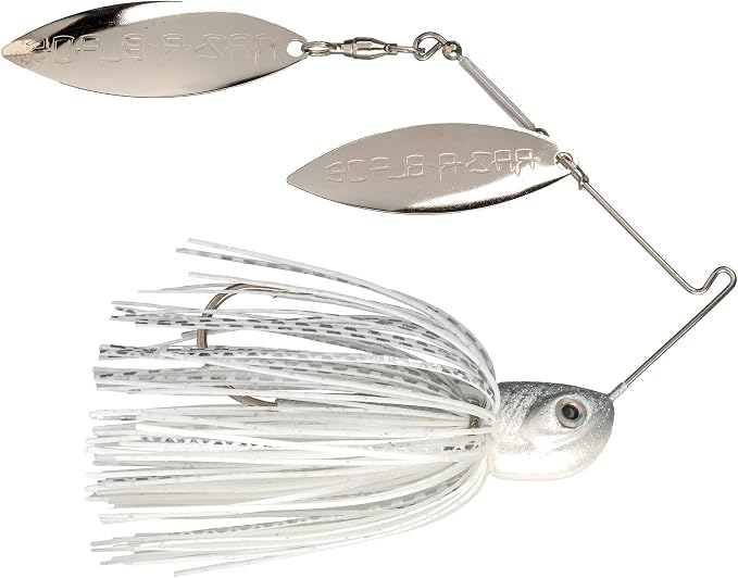 Strike King (TGBDWEL34-404) Tour Grade Bottom Dweller Spinnerbait Fishing Lure, 3/4-Ounce, Size 5/0 Hook, Tandem Raz-R Blade High RPM Blades, Hand-Tied Skirt, White Chrome