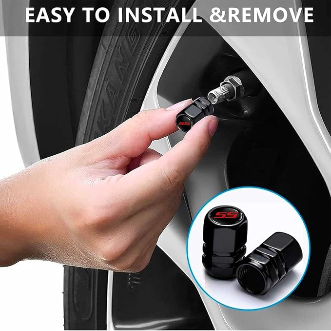 Aluminum 4pcs Tire Valve Cap Cover Set Compatible with Camaro SS Tire Valve Stem caps fiit for Camaro SS Car Accessories Decor. (Black-for-S-S)
