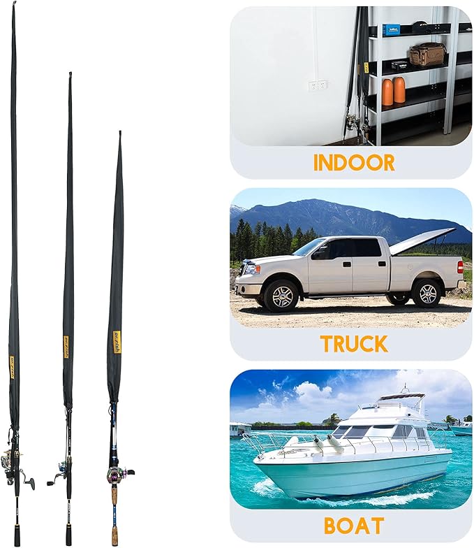 Dr.Fish Fishing Rod Socks Fishing Pole Sleeves Rod Protector Tangle-Free Lightweight Nylon Adjustable Rod Cover Protector for Spinning Rod Baitcasting Rod Surf Rod Fishing Rod Tube Case