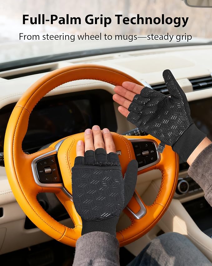 RIGWARL Winter Fingerless Gloves for Men Women, Convertible Mittens with Hand Warmer Pocket, Running Mittens for Photograph