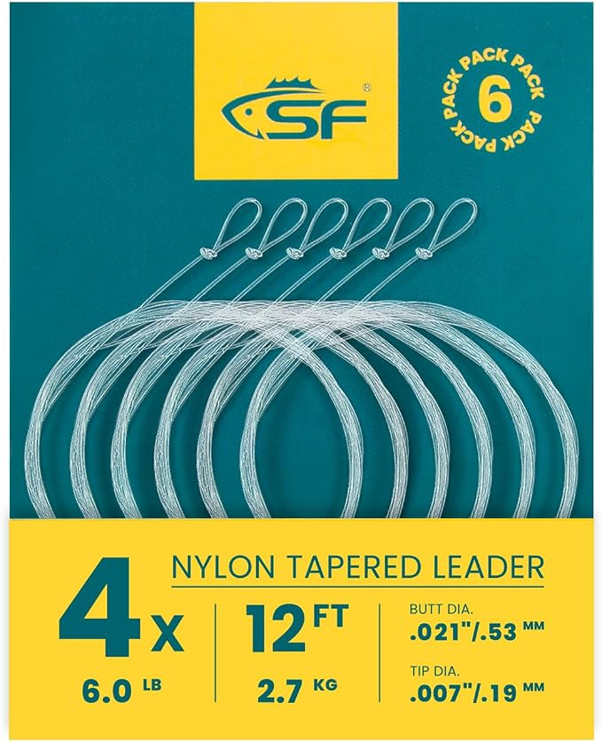 SF Pre-Tied Loop Fly Fishing Tapered Leader Nylon Clear Trout Freshwater Saltwater Bonefish Permit Bass Salmon Steelhead 7.5FT 9FT 10FT 12FT 15FT 0X 1X 2X 3X 4X 5X 6X 7X