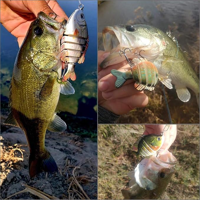 BASSDASH SwimPanfish Multi Jointed Panfish Bluegill Swimbaits Hard Topwater Bass Lures Fishing Lure Crank Saltwater 3.5in/0.85oz,Pack of 4