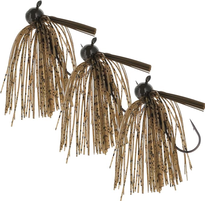 Reaction Tackle Football Jigs for Bass Fishing - Weedless Bait Design/Foot Ball Jig Head/Fishing Lures and Silicone Skirt - Also Pike, Walleye and Muskie and More (3-Pack)