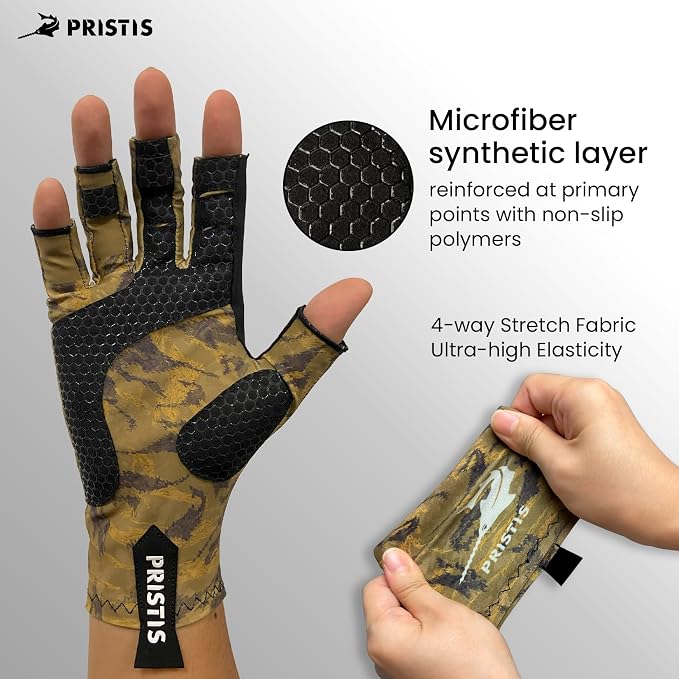 Pristis Half-Finger Fishing Gloves, UPF 50+ Breathable Quick Drying Fingerless Sun Gloves for Women Men, Fly Fishing Hunting Paddling Sailing Kayaking Hiking Canoeing Cycling