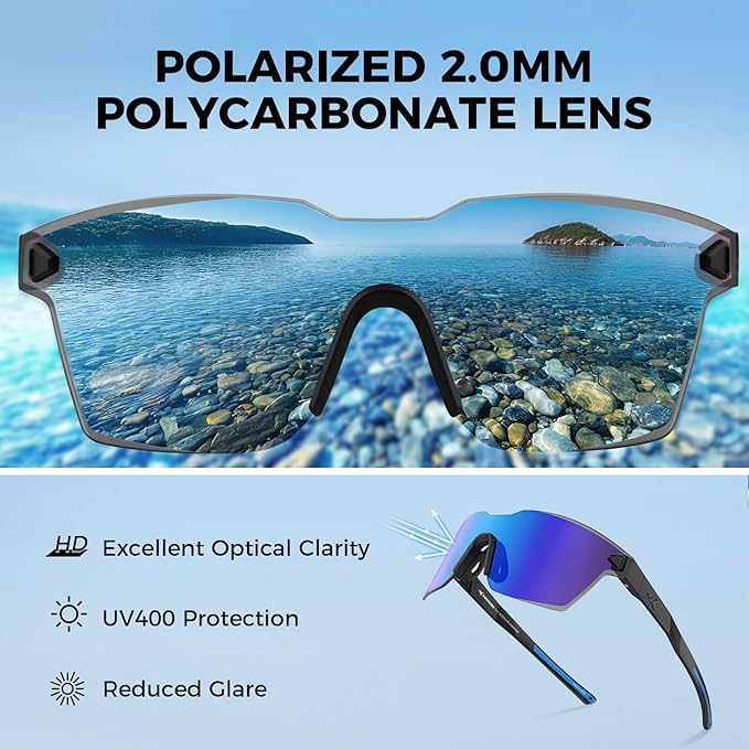 KastKing Tarkio Polarized Fishing Sunglasses, Large Single PC Lenses, Rimless Wrap Design, UV400 Protection Sports Sunglasses