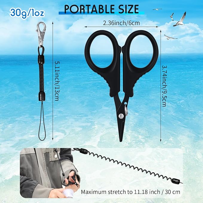 Minatee 3 Pieces Fishing Scissors, Stainless Steel Fishing Line Cutter Portable Braided Line Cutter with Titanium Coating Fishings with Hook and Retractable Coil Lanyards Accessories