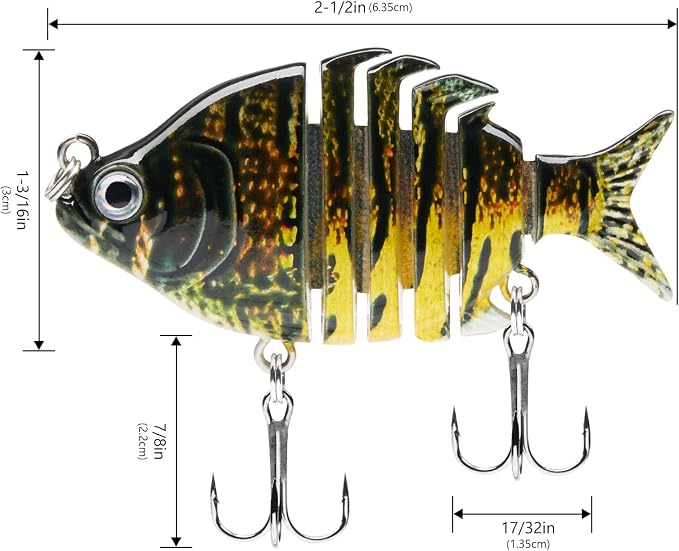 Bassdash SwimPanfish 0.34oz Hard Swimbaits Multi Jointed Topwater Trout Bass Fishing Crank Lure for Freshwater and Saltwater
