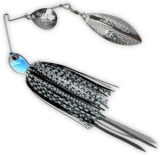 USA BASS Tackle Apache Attack Spinnerbait Type II Largemouth Smallmouth Spotted Bass Premium Fishing Bait Handtied Skirt Custom Blades Heavy Duty Hook New for 2025
