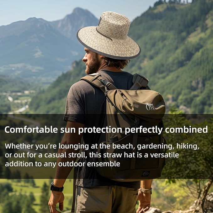 Men's and Wowen's Lifeguard Straw Hat Wide Brim Beach Hat Sun Protection Outdoor Hat for Fishing Hiking