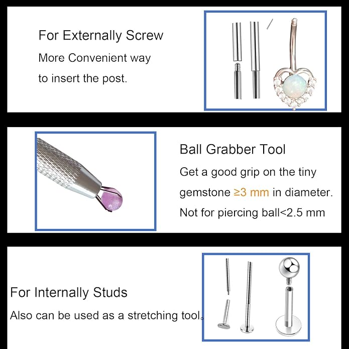Piercing Ball Grabber Tool and Piercing Taper 16G 18G 14G for Flat Back Threader Earring Insertion, Stainless Steel Piercing Tool Kit