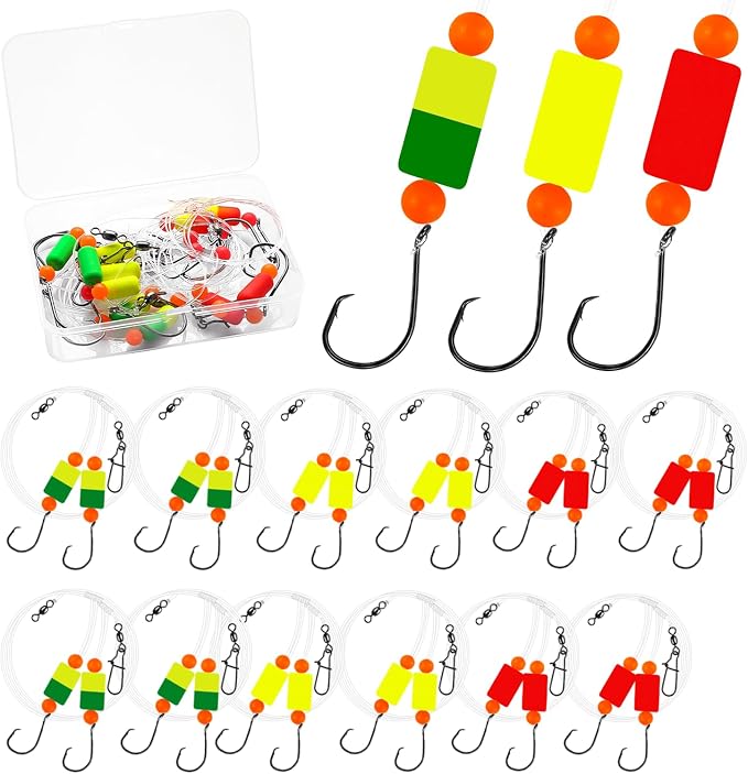 Pompano Rig Saltwater Surf Fishing Rigs – Double Drop Leader Rigs with Hooks, Floats, Beads & Snap – Easy Pre-Tied Terminal Tackle for Pompano, Whiting, Redfish