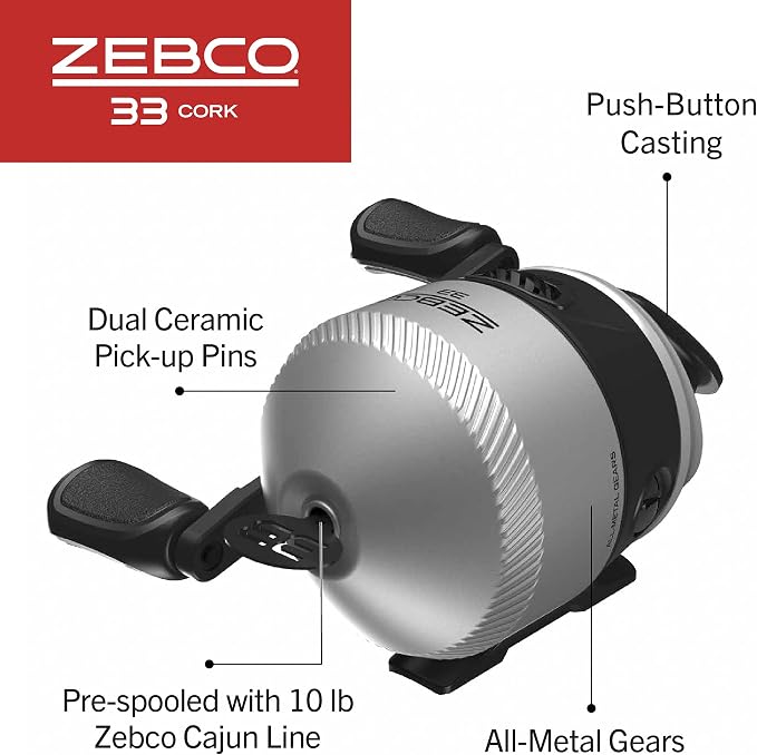 Zebco 33 Cork Reel and Fishing Rod Combo, Graphite Rod with Cork Handle, QuickSet Anti-Reverse Fishing Reel with Bite Alert
