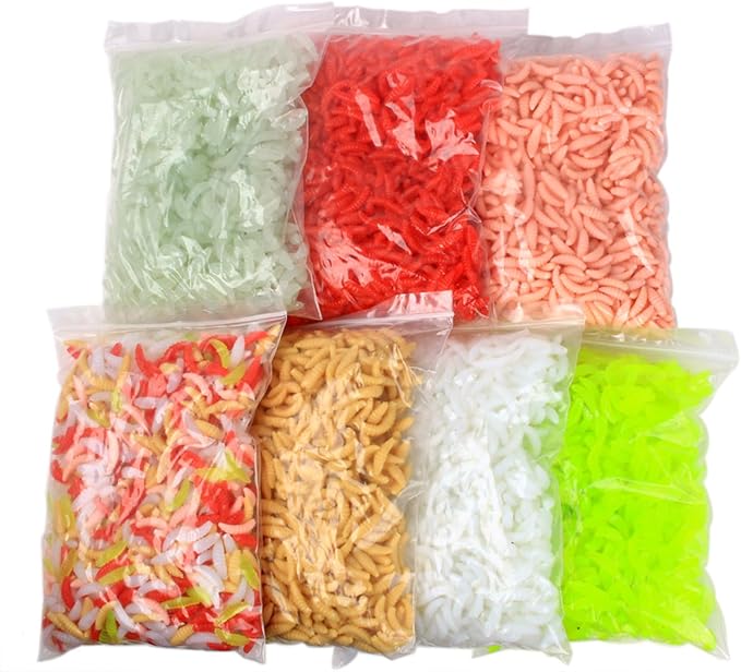 50Pcs Bread Maggots Soft Fishing Lures Artificial Maggots Soft Lures Fishing Baits Earthworms Baits for Freshwater Fishi