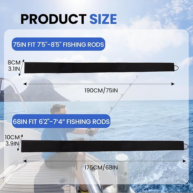 Neoprene Camo Fishing Rod Sleeves,Fishing Pole Sleeves,Fishing Rod Socks | UV Resistance,Puncture Resistant, Protect Casting, Spinning, Trolling Fishing Rods, Storage, tangled-free,75in,68in,60in