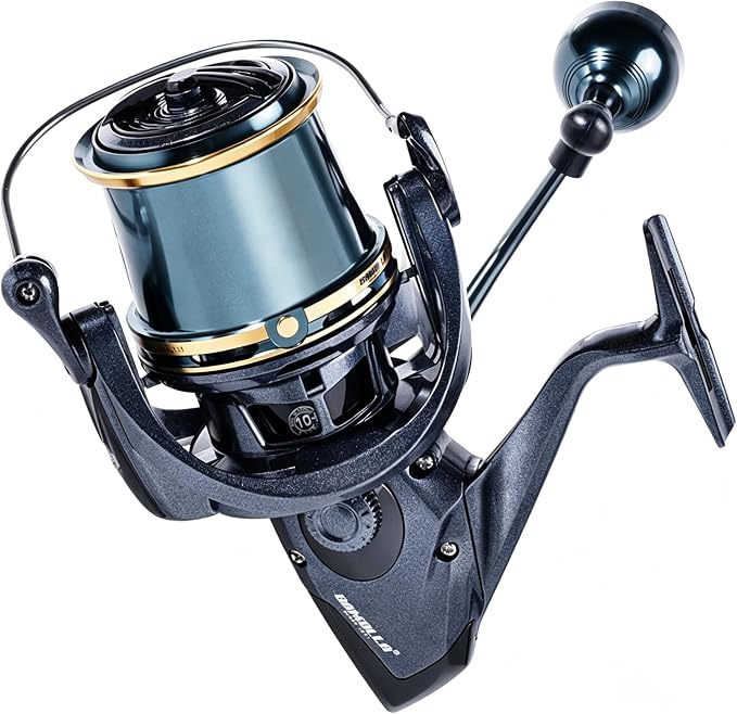 Heavy Duty Spinning Reel Metal Body with CNC Machined Spool 55LB Max Drag 8/10+1 BB Ultra Smooth 4.1/4.6/4.8:1 High Speed Gear Ratio Saltwater Freshwater Fishing Reel for 8000 to 16000 Series