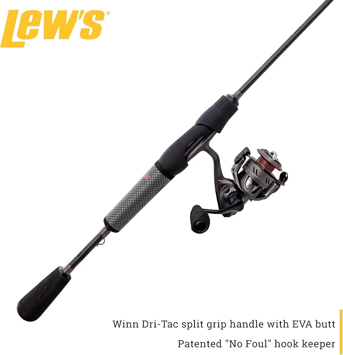 Lew's Speed Spin CRX Spinning Reel and Fishing Rod Combo, 5-Foot 6-Inch 1-Piece Rod, Ultra-Light Power, Fast Action, Size 75 Reel, 9+1 Bearings, 5.2:1 Gear Ratio, Speed Gears, Gray/Black/Red