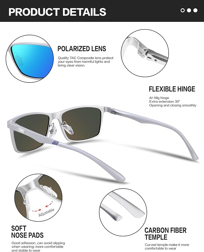 BIRCEN Polarized Mens Sunglasses for Driving: UV Protection Al-Mg Metal Sunglasses Lightweight Shades for Fishing Travel Golf