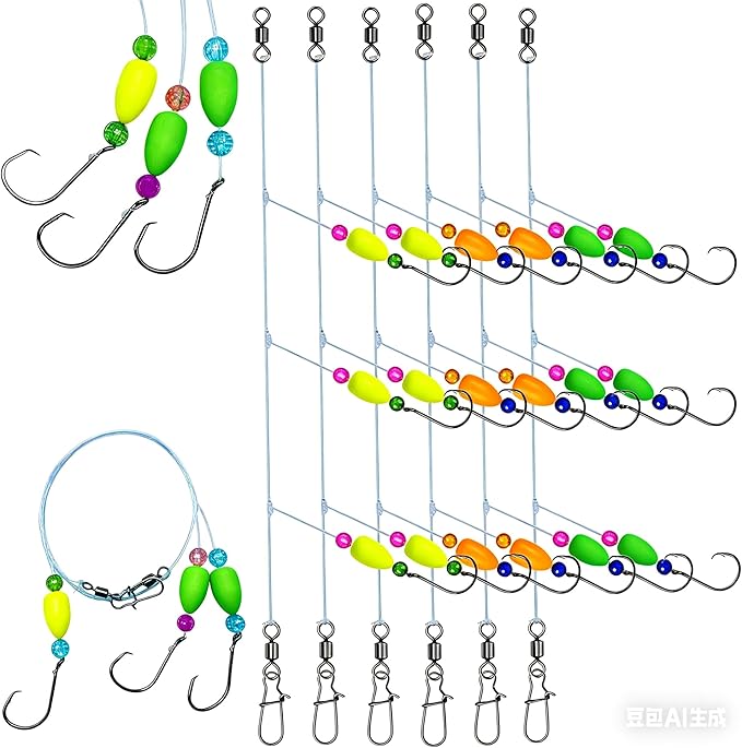6Pcs Pompano Fishing Rigs Ready Kit，3 in 1 Float Rigs with Triple 3/0 Circle Hook for Surf Fishing，（12/0） Fishing line / 50in length/50lbTension in freshwter and Saltwater