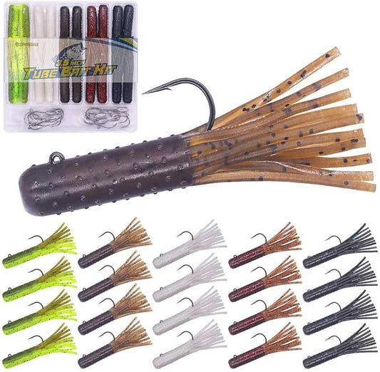 Tube-Baits-for-Bass-Fishing-Lures-Soft-Plastic-Bait-Worm-Tube Jigs Kit with Smallmouth Large Mouth Bass Lake Trout