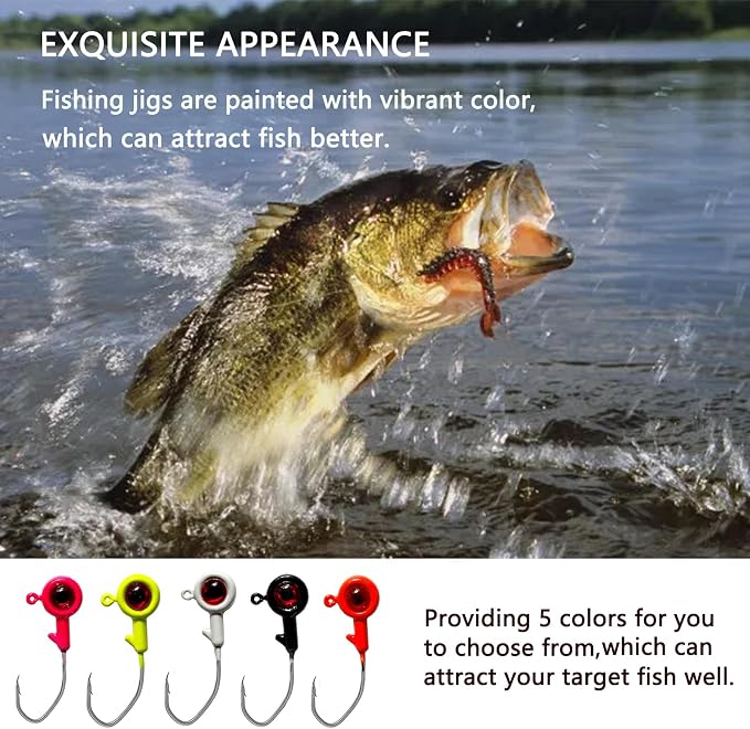 Crappie Jig Heads, 40pack Crappie Jigs Fishing Jig Heads Hook Lure Fishing Jigs Heads for Bass Fishing 1/32oz 1/16oz 1/8oz