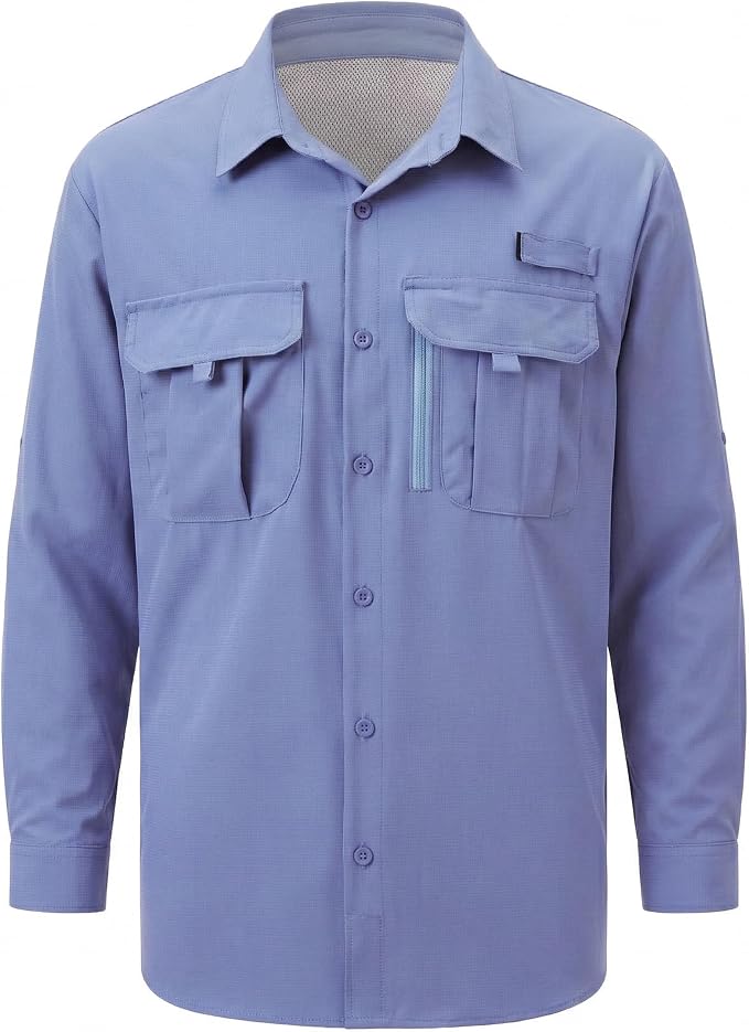 Men's Long Sleeve Fishing Shirts UPF 50+ Sun Protection Quick Dry Shirts Button Down Shirt for Hiking Camping