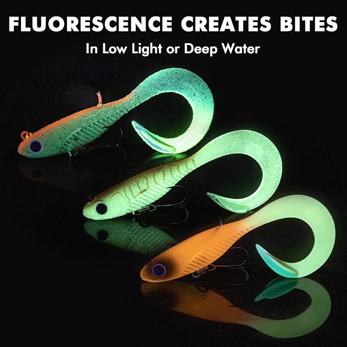TRUSCEND Duramax Pre-Rigged Fishing Lures with BKK Jig Hooks, 10X Tear-Resistant TPE Soft Swimbaits for Bass Striper Trout Crappie Walleye Grouper, Lifelike Fishing Baits for Saltwater and Freshwater