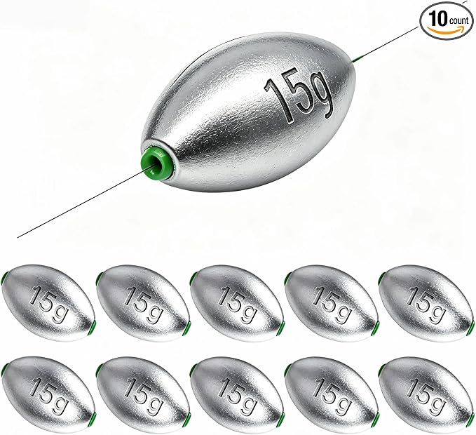 Egg Sinkers Fishing Weights, Oval Slip Sinkers Bullet Lead Fishing Weights for Freshwater Saltwater Tackle Set 1/8oz to 1oz