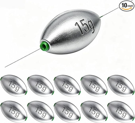 Egg Sinkers Fishing Weights, Oval Slip Sinkers Bullet Lead Fishing Weights for Freshwater Saltwater Tackle Set 1/8oz to 1oz