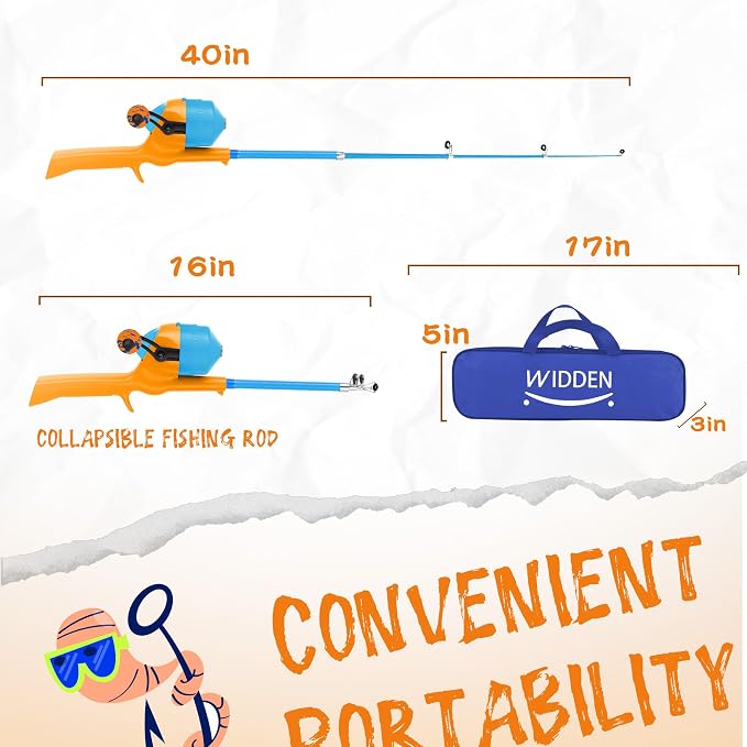 Kids Fishing Pole, Telescopic Fishing Rod, Toddler Collapsible Fishing Rod and Reel Combo with Tackle Box, Fishing Line, Bobber, and Soft Lures for Boy, Girl, Youth, Beginner, Over 4 Years Old