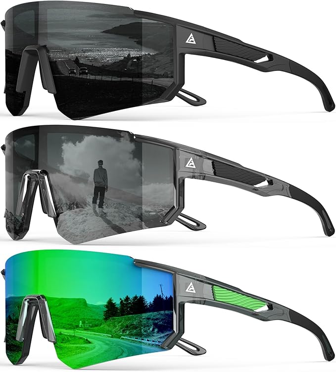 Polarized Sports Sunglasses for Men Women, UV400 Protection Mens Sunglasses Wrap Around Sun Glasses for Cycling Running