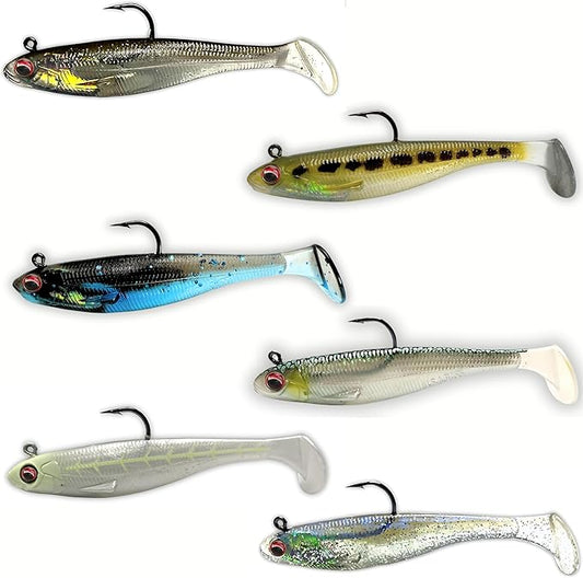 USA Bass Tackle Patriot Shad - Scent Infused Paddle Tail Swimbaits Pre Rigged Fishing Lures Premium Bait Strong Owner Hook, Fishing Gear for Bass Freshwater Predator Fish
