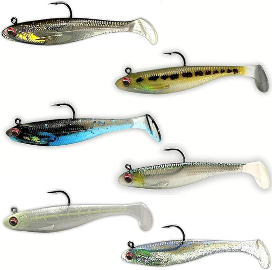 USA Bass Tackle Patriot Shad - Scent Infused Paddle Tail Swimbaits Pre Rigged Fishing Lures Premium Bait Strong Owner Hook, Fishing Gear for Bass Freshwater Predator Fish