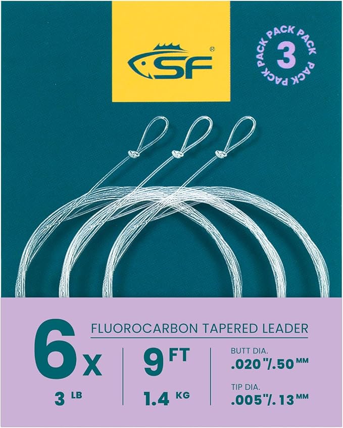 SF 3 Packs Pre-Tied Loop Fly Fishing Tapered Leader Fluorocarbon 7.5FT 9FT 12FT 0X 1X 2X 3X 4X 5X 6X 7X